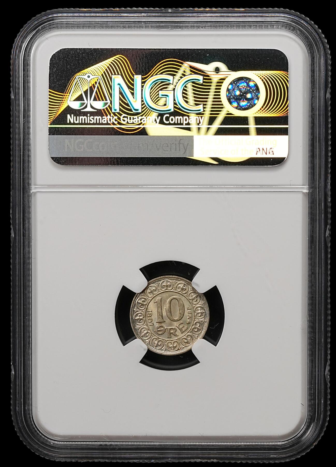 修遠堂世界钱币第110期 NGC MS65  1907年丹麦10欧尔银币