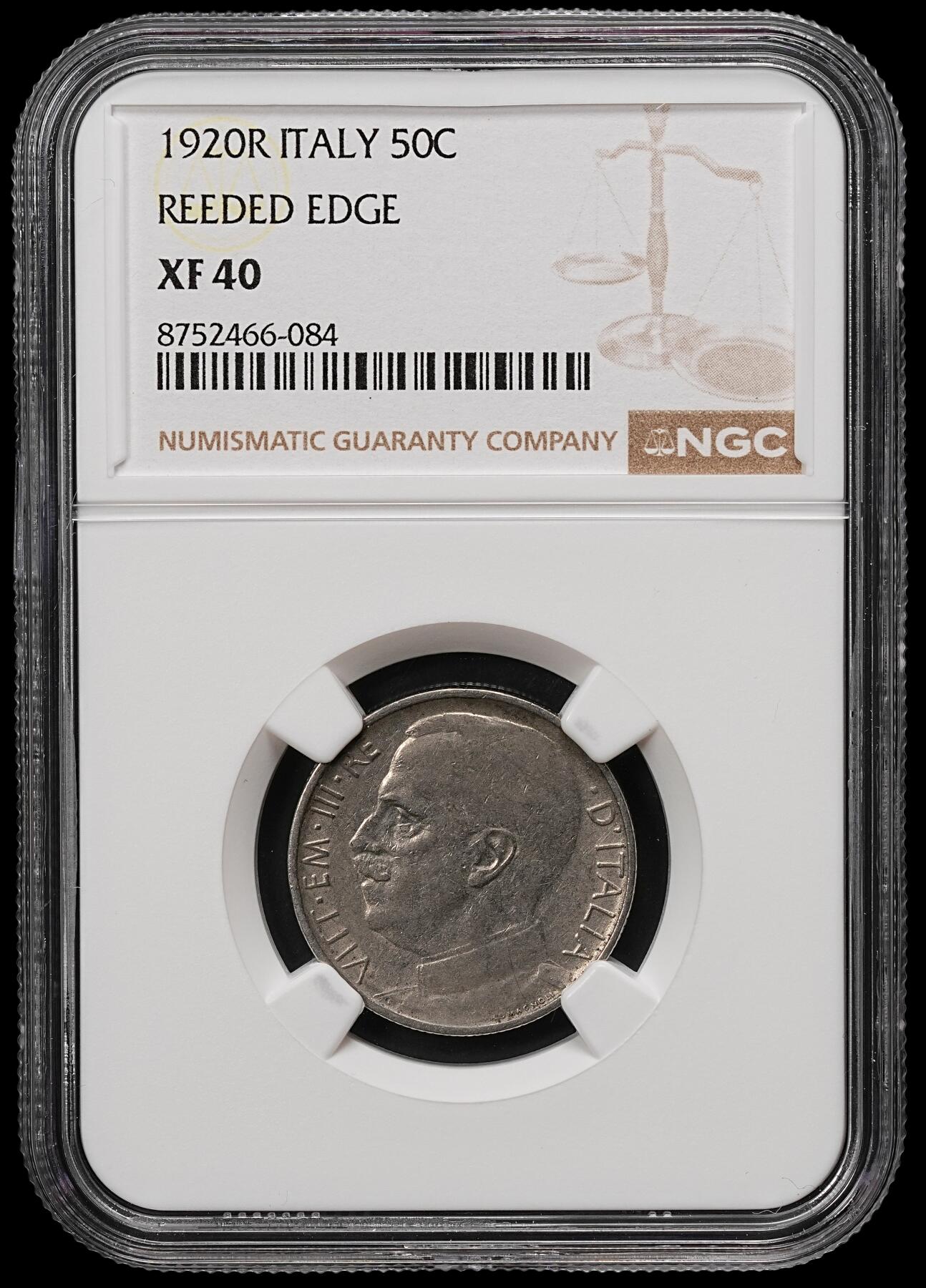 修遠堂世界钱币第110期 NGC XF40 1920年意大利50分，稀少齿边版