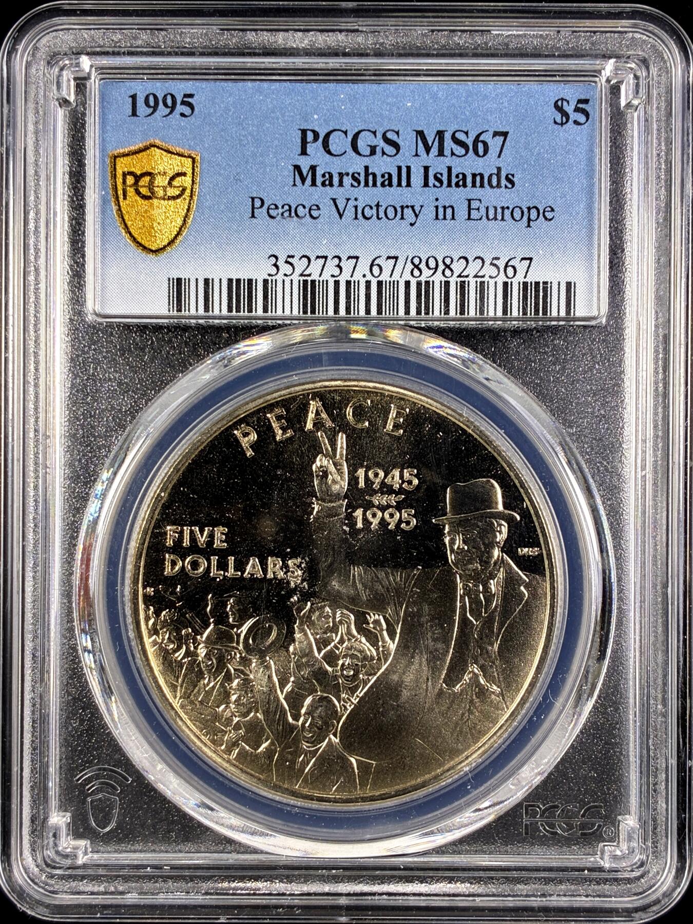 【雨安】【直播拍卖】【第0131期-评级币章】2026-04-04 周六 19:30 (金价1060, 银价18.08)  [评级现代] Marshall Islands 马绍尔群岛 5元 1995年 欧洲和平胜利  PCGS-MS67