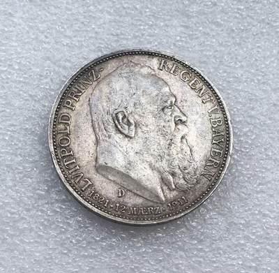 世界钱币专场拍卖 每周二开拍 - 1911年德国巴伐利亚柳特波德90大寿3马克银币