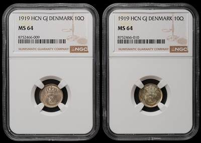 修遠堂世界钱币第110期 - NGC评级  1919年丹麦10欧尔银币两枚