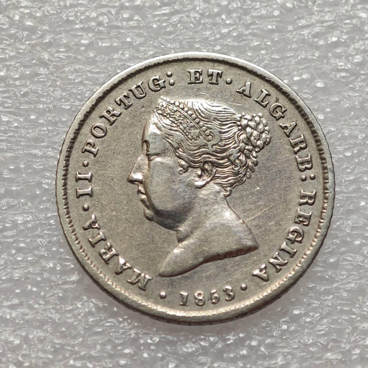  【淘币小摊】限时拍第八百九十二拍   教皇国塞舌尔加纳危地马拉场    每周一统一发货 葡萄牙1853年玛丽亚二世100雷斯银币 km488