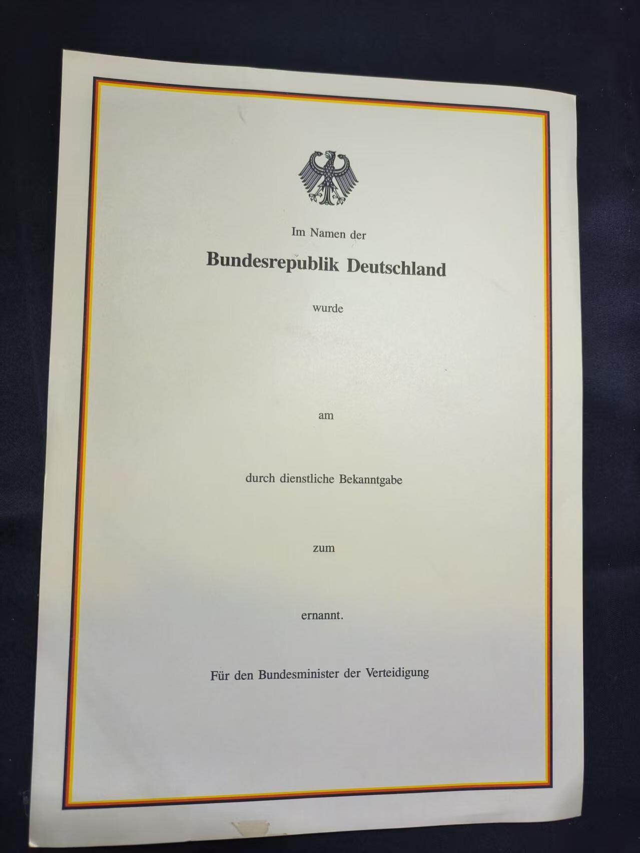 云宸嘉赏-勋臻佳藏四月精品甄选场次（低佣 一元一手） 德意志联邦共和国（西德）国防部军官任命证书