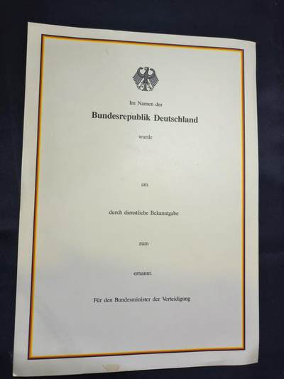 云宸嘉赏-勋臻佳藏四月精品甄选场次（低佣 一元一手） - 德意志联邦共和国（西德）国防部军官任命证书