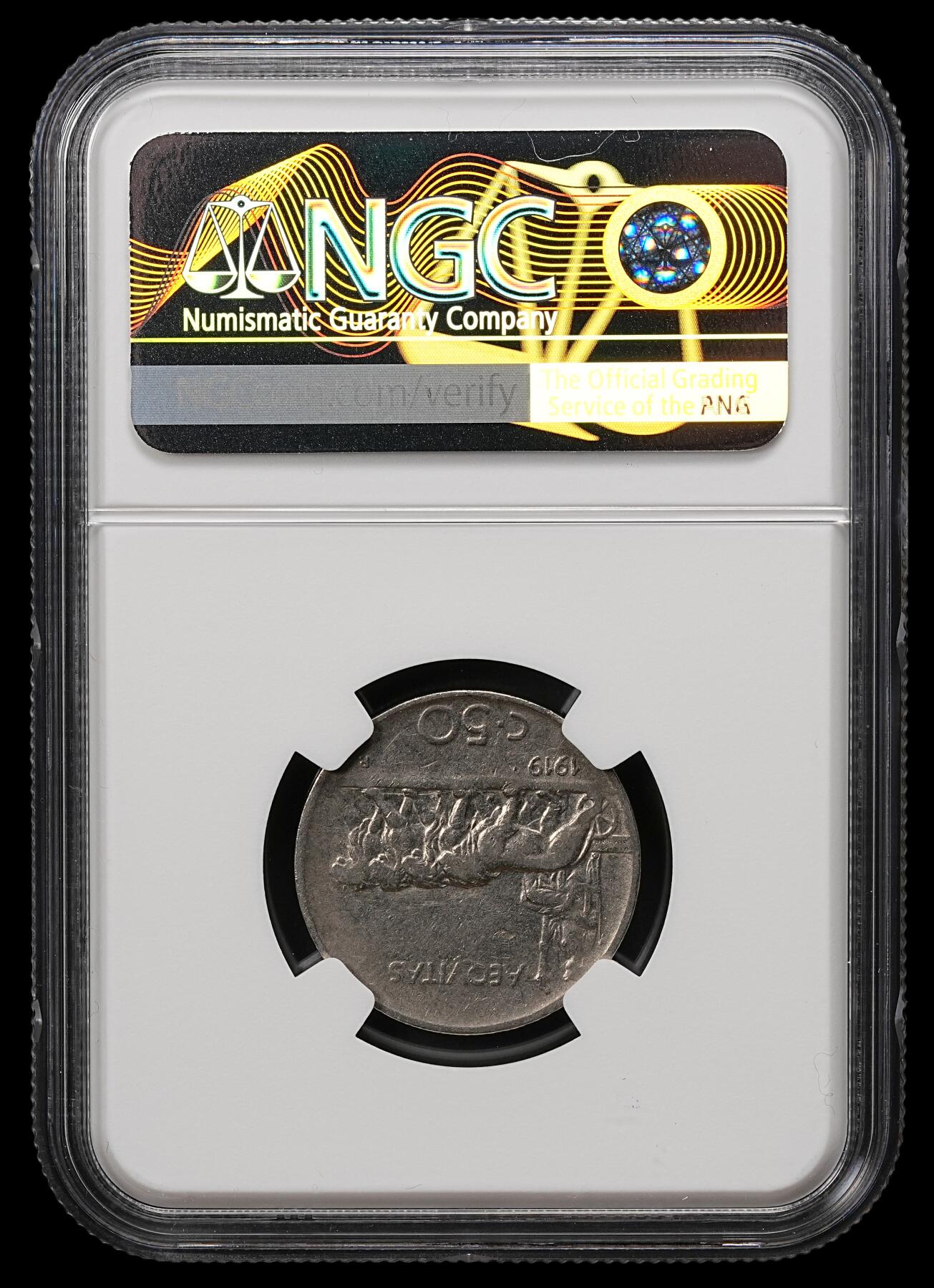 修遠堂世界钱币第110期 NGC XF40 1919年意大利50分，稀少齿边版