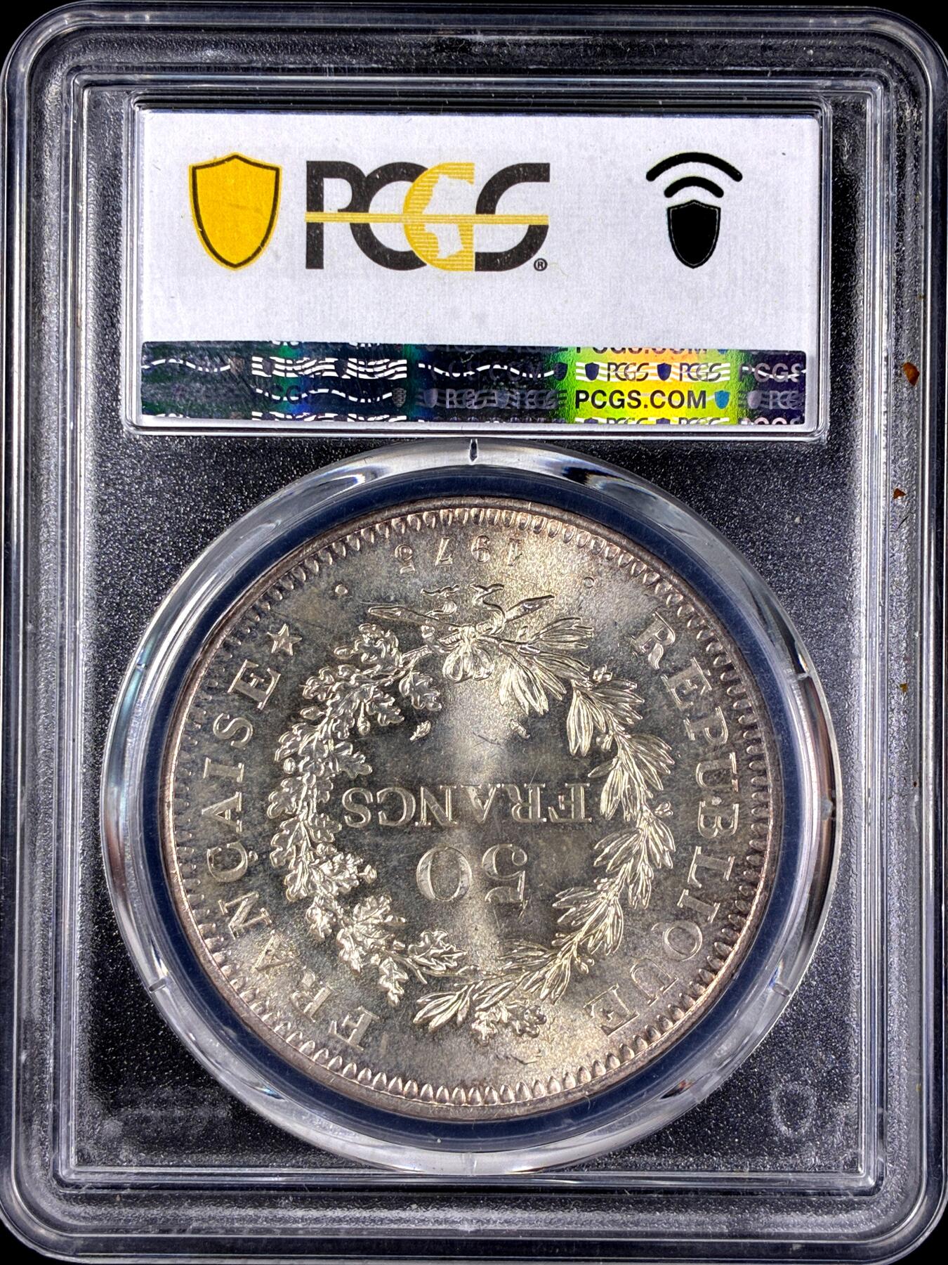 【雨安】【直播拍卖】【第0131期-评级币章】2026-04-04 周六 19:30 (金价1060, 银价18.08)  [评级法国] France 法国 50法郎 1975年 大力神  PCGS-MS65