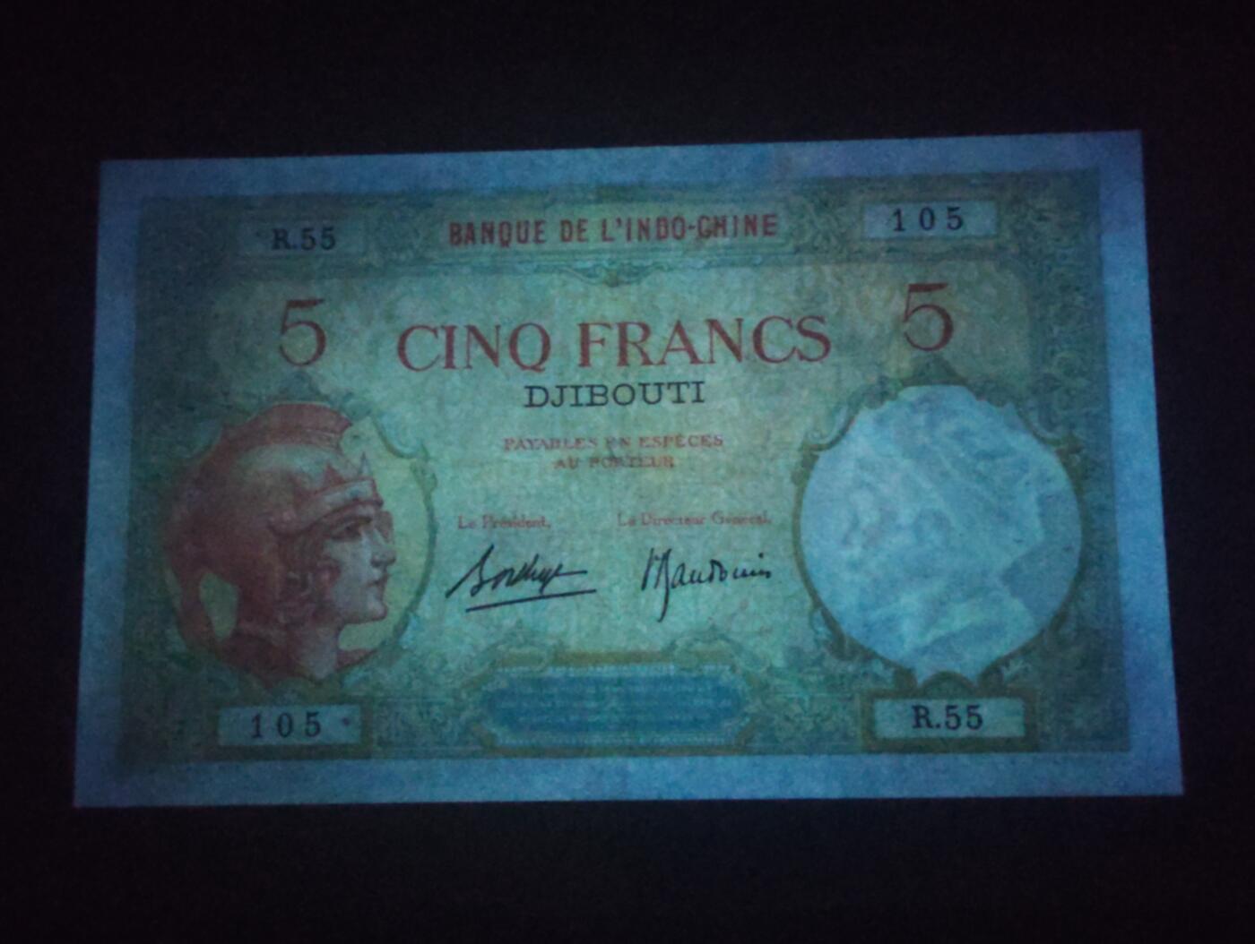2026四月第一期，总222期 法属索马里兰1926版5皮阿斯特UNC-无47有针孔 用印度支那银行钞票套印