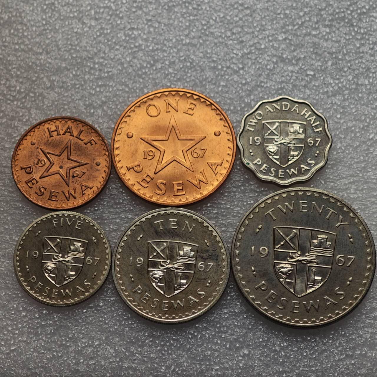  【淘币小摊】限时拍第八百九十二拍   教皇国塞舌尔加纳危地马拉场    每周一统一发货 加纳1967年精制套币6枚套发行量2000套 km12-17