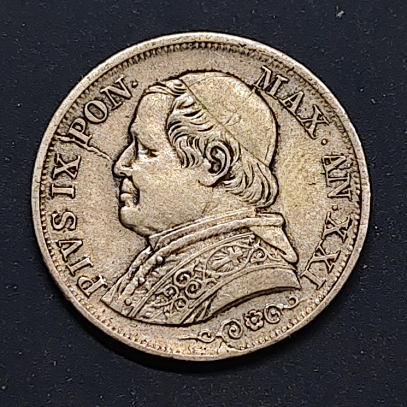 【全场包邮】纯粹捡漏拍518场 梵蒂冈教皇国1866年庇护九世1里拉银币【24毫米5克83.5%】