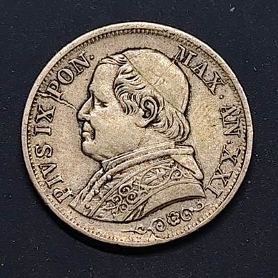 【全场包邮】纯粹捡漏拍518场 - 梵蒂冈教皇国1866年庇护九世1里拉银币【24毫米5克83.5%】