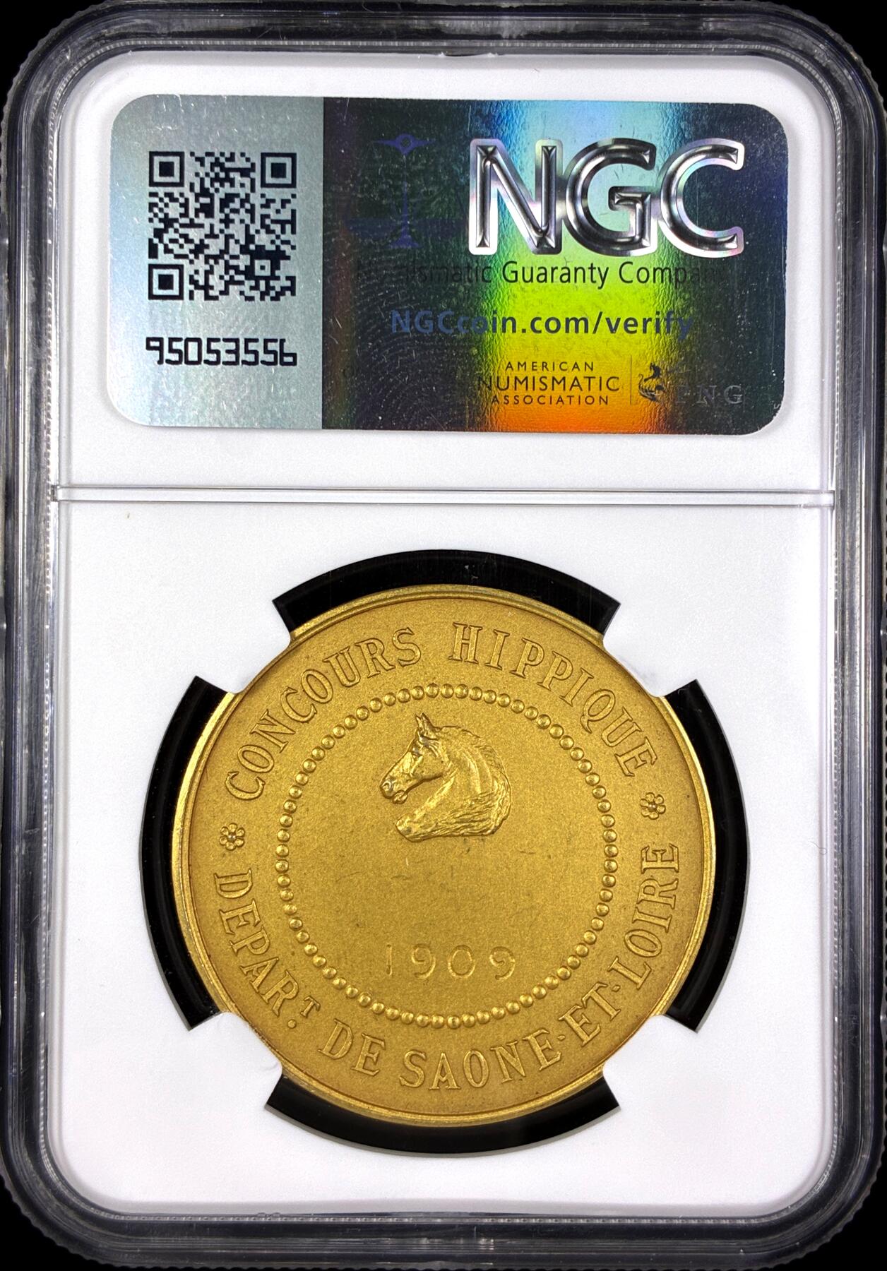 【雨安】【直播拍卖】【第0131期-评级币章】2026-04-04 周六 19:30 (金价1060, 银价18.08)  [评级章] France [章] 法国 1909年 马术协会 镀金银章  NGC-MS64