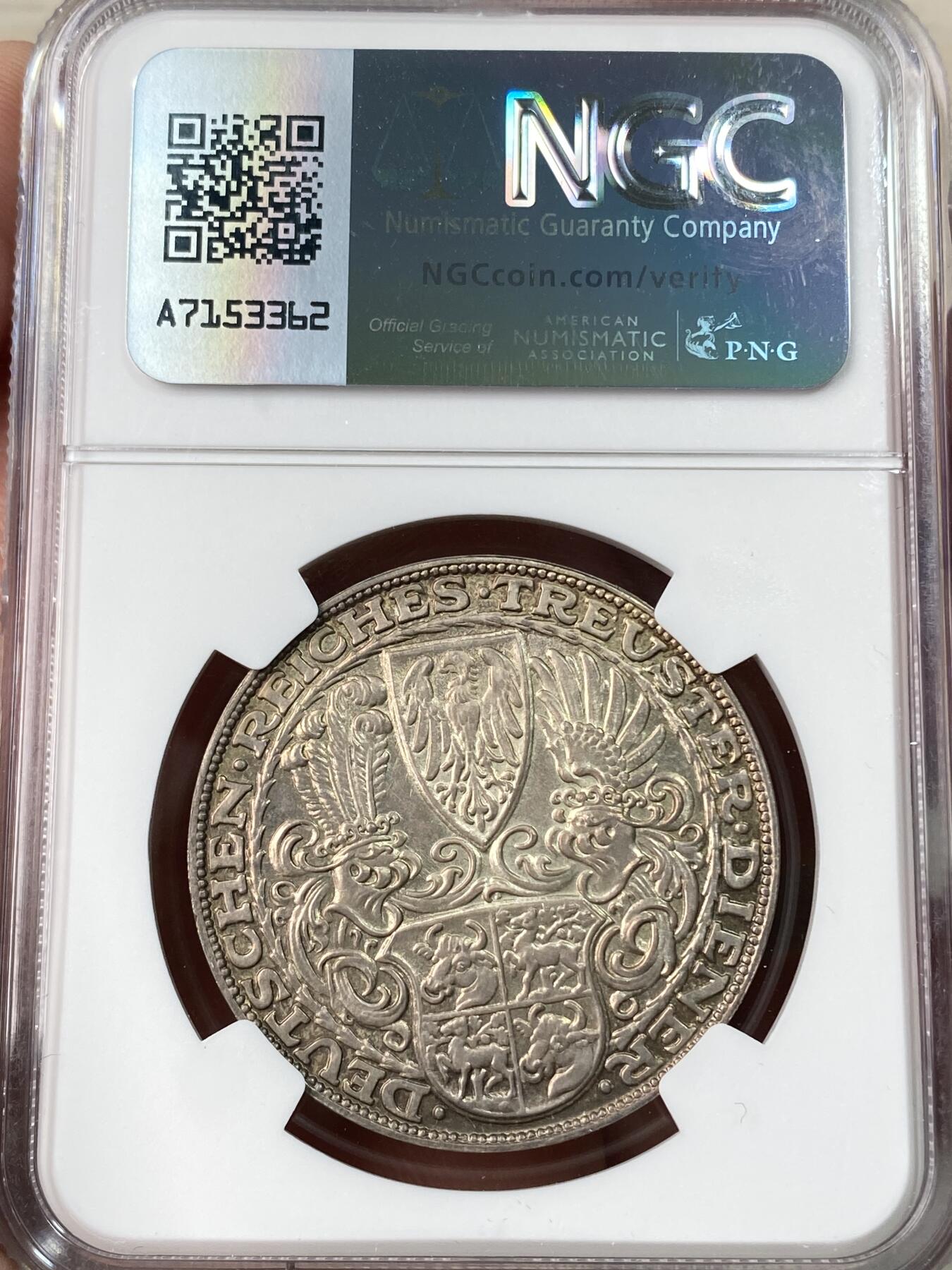 万国钱币拍卖第064期 NGC MS64 1927年德国魏玛共和国兴登堡总统80大寿5马克币章 卡尔哥茨作品 原味均匀玫瑰包浆 锋利银霜质感顶级收藏品质