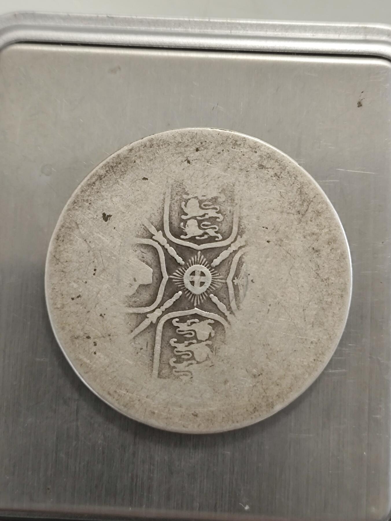 英国银币，1889年，维多利亚高冠像，大不列颠联合王国，双弗洛林银币