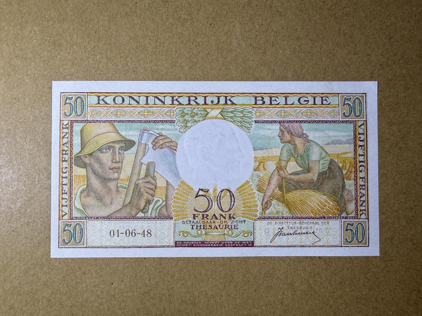 《愛美收藏》第239期-4.5周日外币黄金场  比利时50法郎 UNC 1948年首发年a版 无4