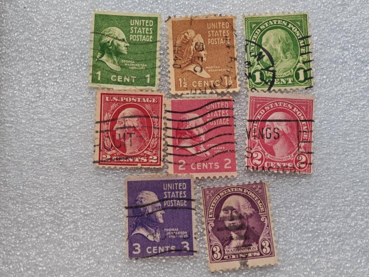  【淘币小摊】限时拍第八百九十一拍  外国老邮票 印花税票 火花纸品场    每周一统一发货 美国一战时期左右总统头像邮票8枚