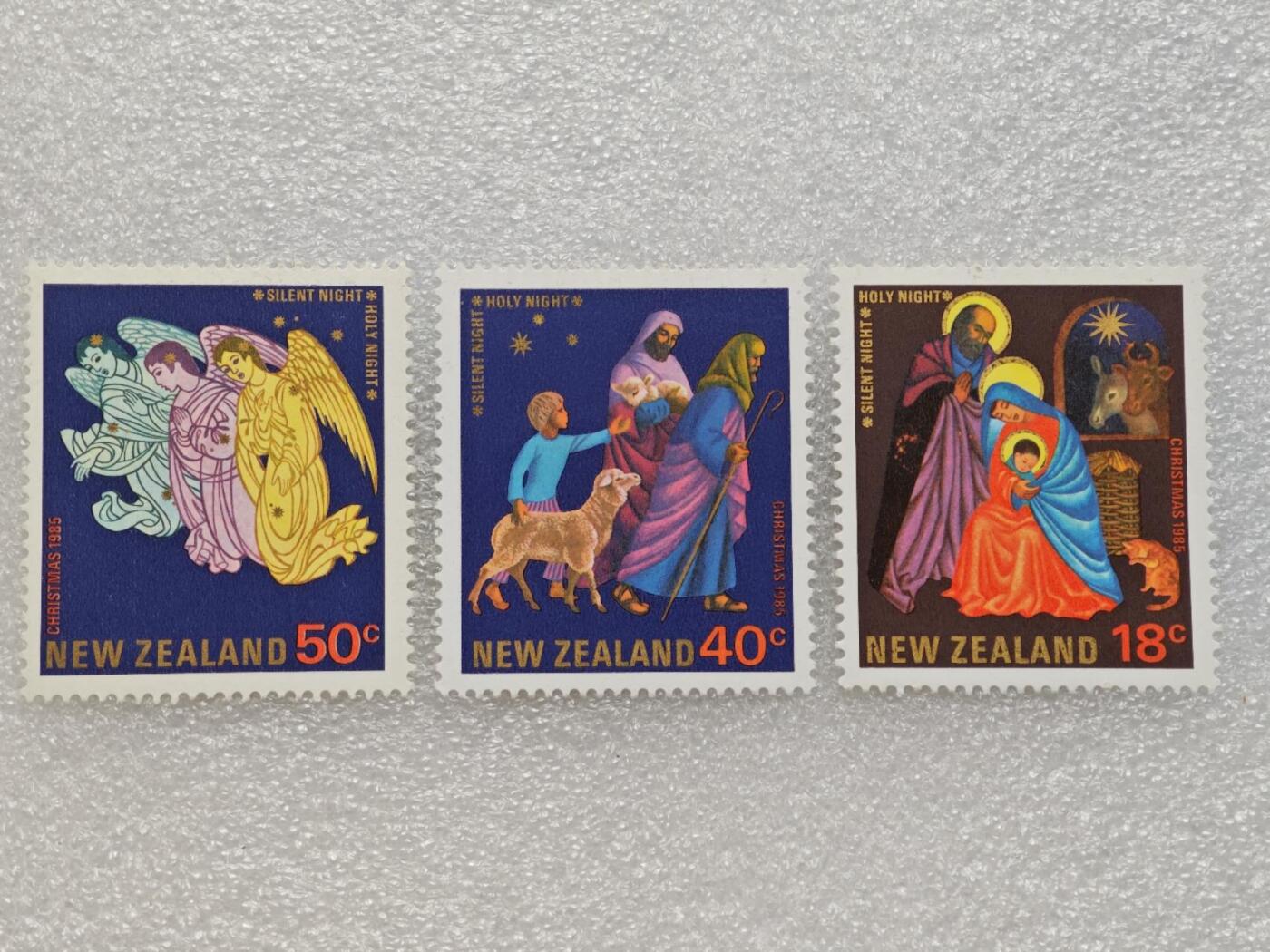  【淘币小摊】限时拍第八百九十一拍  外国老邮票 印花税票 火花纸品场    每周一统一发货 新西兰1985年宗教题材邮票3枚全新未使用