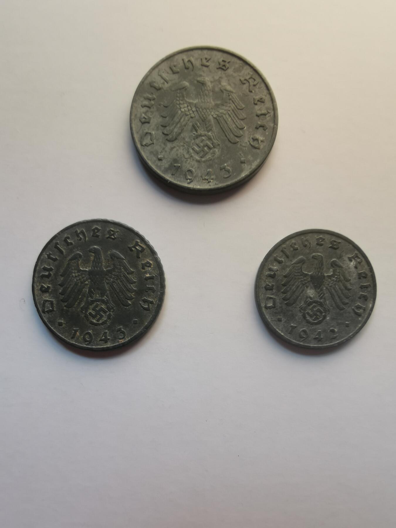 德意志第三帝国w字芬尼全A厂一套，面值1，5，10芬尼，细节清晰