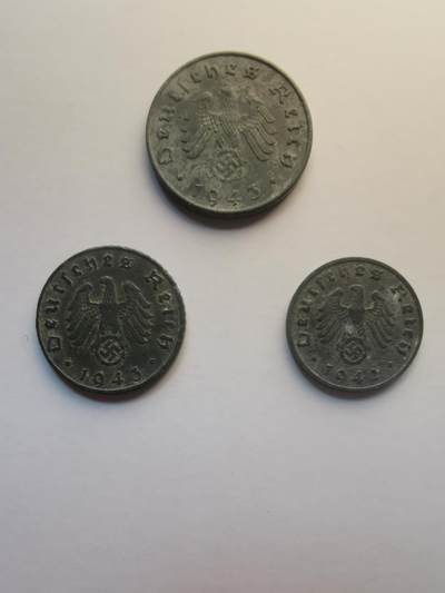 德意志第三帝国w字芬尼全A厂一套，面值1，5，10芬尼，细节清晰 - 德意志第三帝国w字芬尼全A厂一套，面值1，5，10芬尼，细节清晰
