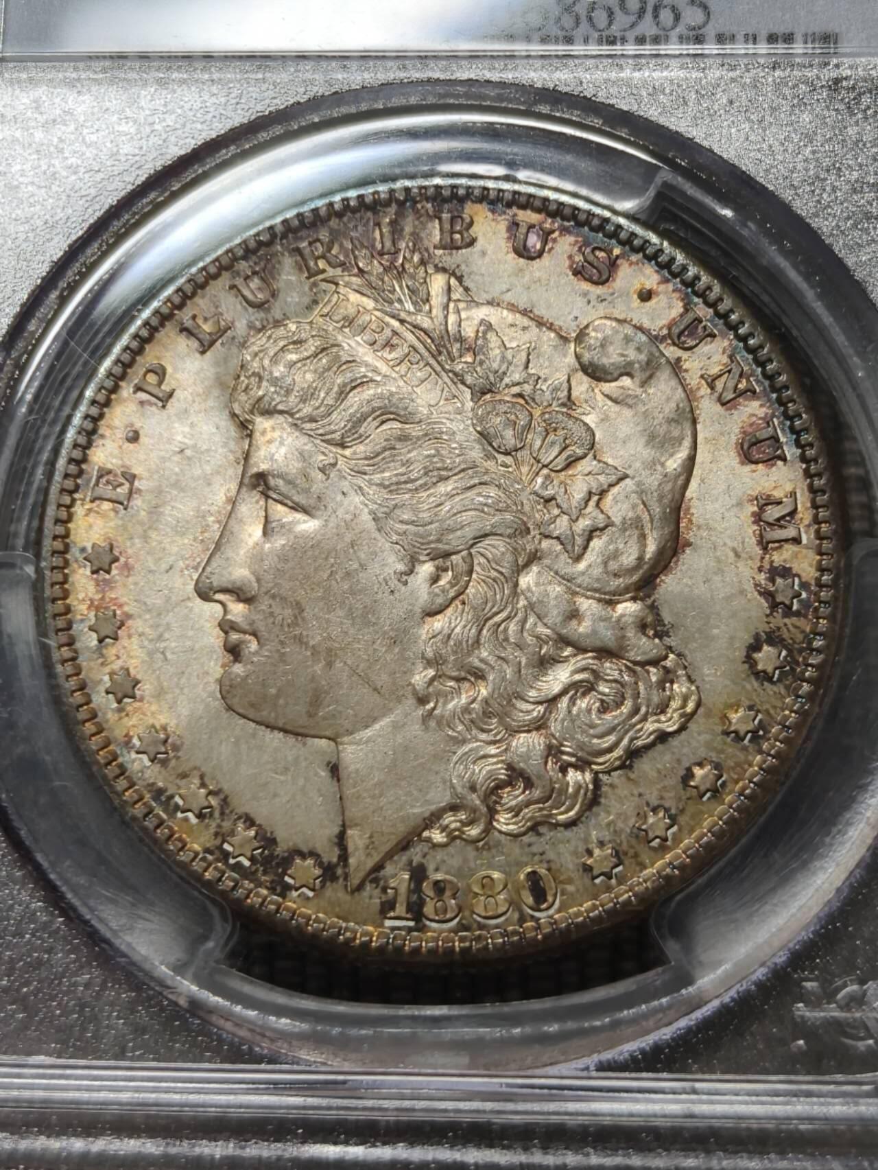 PCGS老盒MS64美国1880年S版摩根银元银币