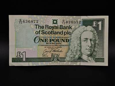  【淘币小摊】限时拍第八百九十拍   纸币场    每周一统一发货 - 英国苏格兰皇家银行1镑纸币【有折】