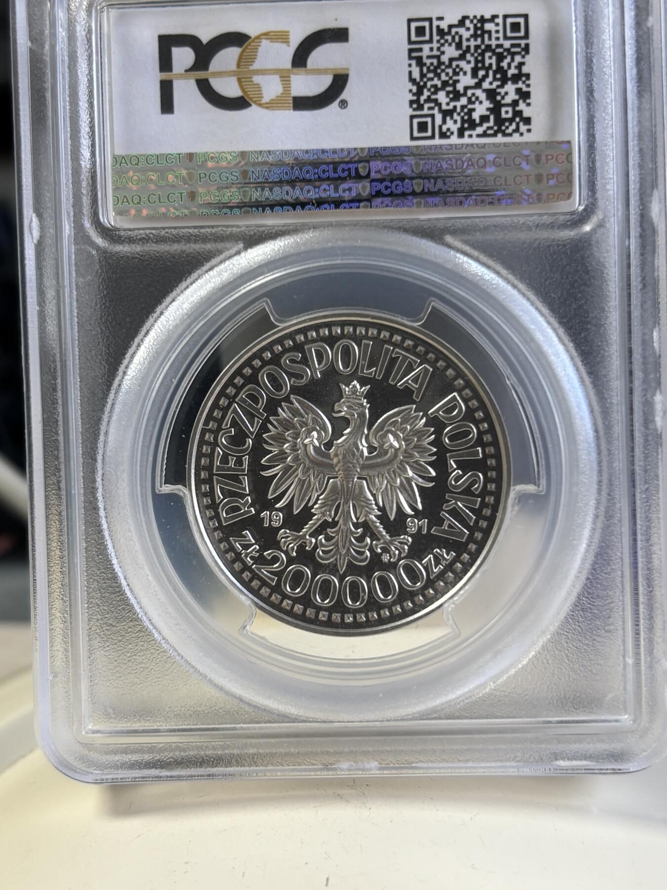 第197期拍卖 波兰1991年教皇和圣母圣子纪念银样币PCGS-SP69，999银，发行6000枚