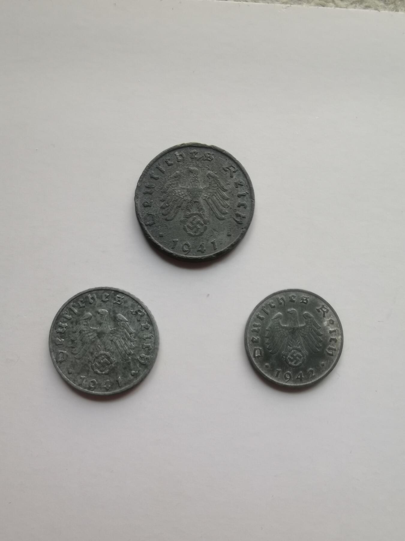 德意志第三帝国w字芬尼全B厂一套，面值1，5，10芬尼，细节清晰，历史收藏🥳