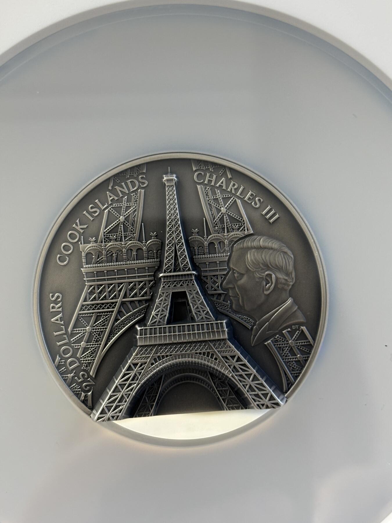 第197期拍卖 库克2024年埃菲尔铁塔5盎司纪念银币NGC-MS70首无盒无证书，999银，发行889枚