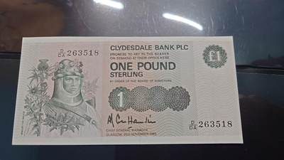 世界钱币～微拍第243期暨2026年第24期  老库存每款各1-2张清仓低价起拍 - 1985 年苏格兰1镑全新绝品无47尾号518