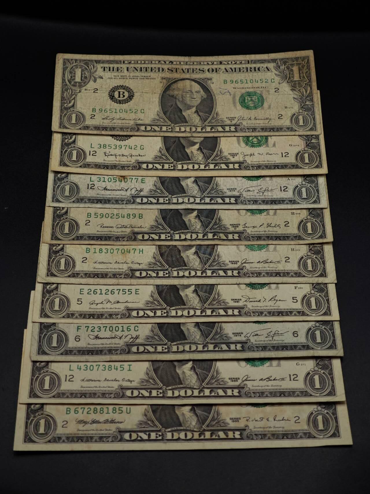  【淘币小摊】限时拍第八百九十拍   纸币场    每周一统一发货 美国一美元纸币9张【有折】