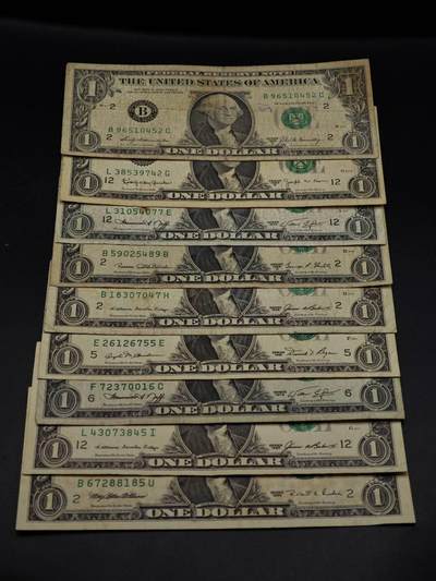  【淘币小摊】限时拍第八百九十拍   纸币场    每周一统一发货 - 美国一美元纸币9张【有折】