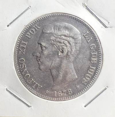 1878 年西班牙阿方索十二世 5 比塞塔银币 波旁复辟 欧洲老银币 - 1878 年西班牙阿方索十二世 5 比塞塔银币 波旁复辟 欧洲老银币