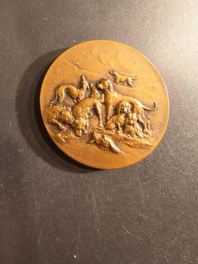 老王徽章第191期 - 法国1934年东南地区宠物犬博览会三等奖大铜章      直径41mm     重量36.2g