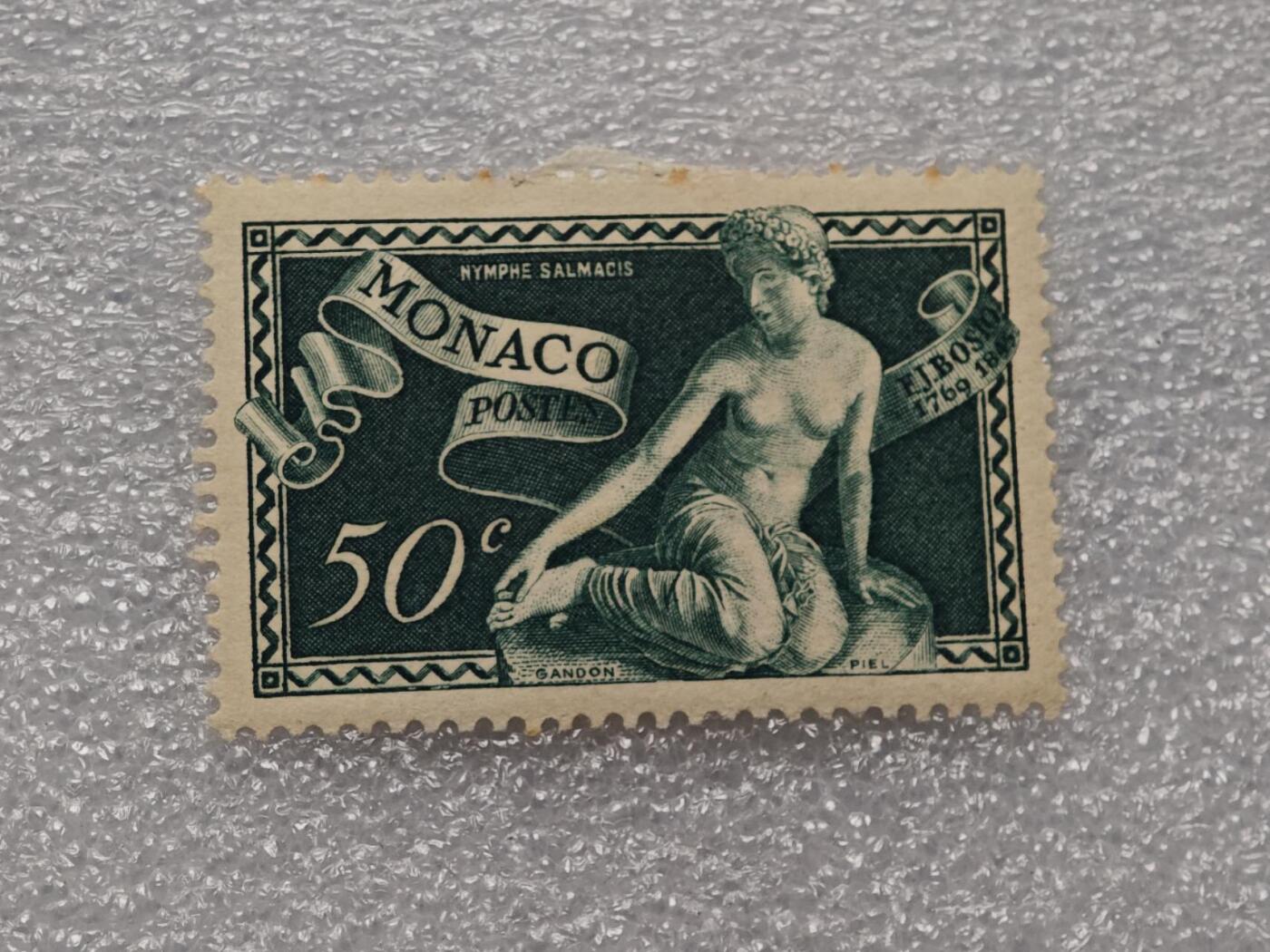  【淘币小摊】限时拍第八百九十一拍  外国老邮票 印花税票 火花纸品场    每周一统一发货 摩纳哥1948年50分邮票全新未使用