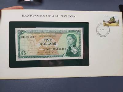 4月6号晚上8点 中外纸币自动截拍第52场 - 东加勒比5元 1965年 UNC新品