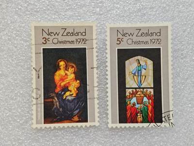  【淘币小摊】限时拍第八百九十一拍  外国老邮票 印花税票 火花纸品场    每周一统一发货 - 新西兰1972年宗教题材邮票2枚