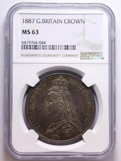 观钱 近现代机制币拍卖No.007（全场顺丰包邮，不区分偏远地区）  - 1887 年英国维多利亚克朗银币（禧年头像版，NGC MS63）底板老彩