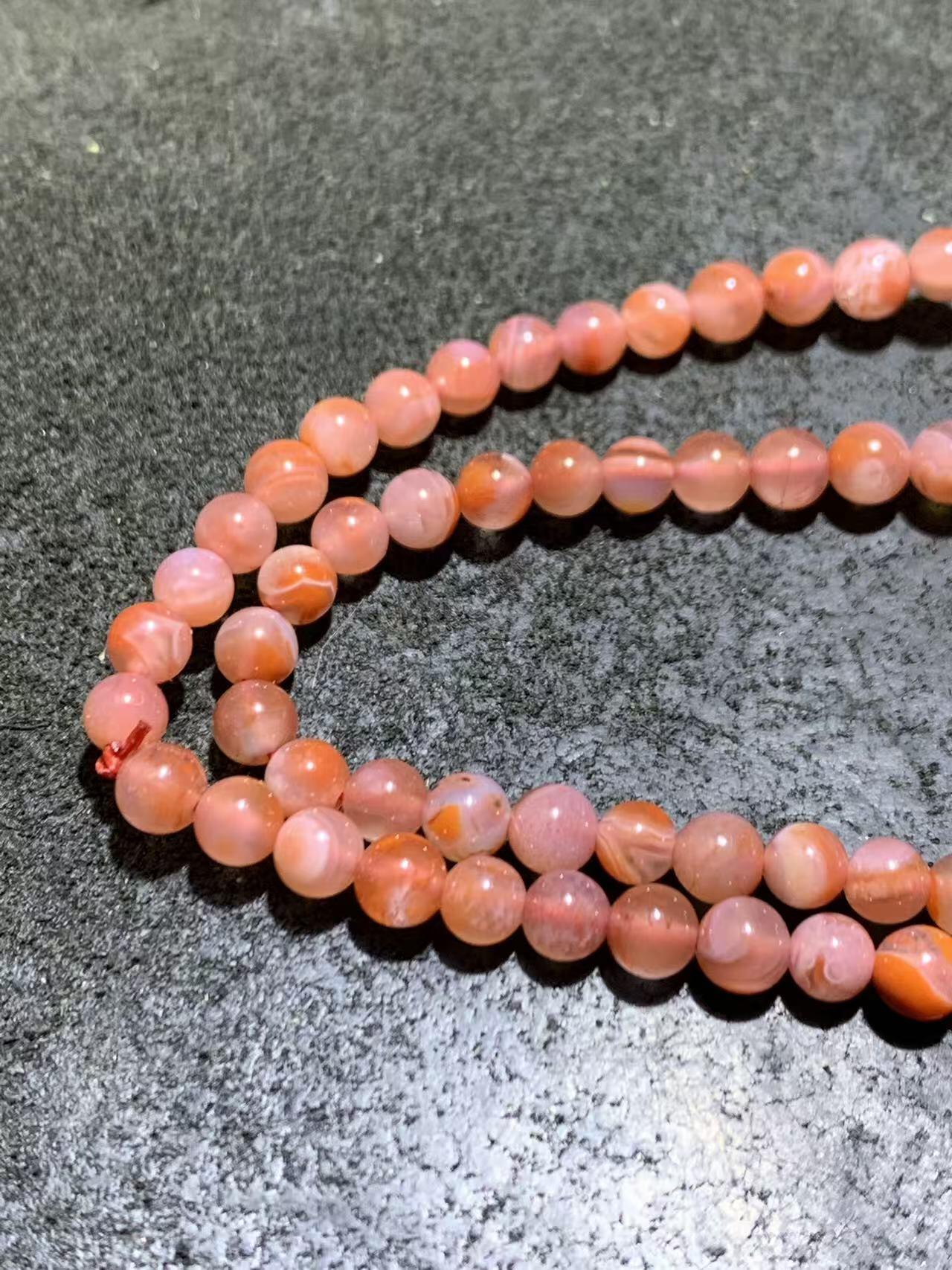 精美冰粉色荔枝冻飘红川料南红玛瑙多圈手串一条