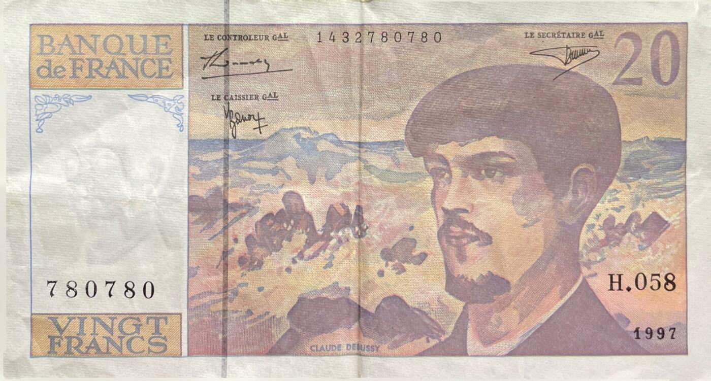 回流0405 法国1997年版20法郎纸币（德彪西系列）