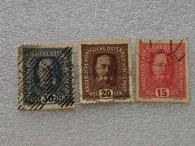  【淘币小摊】限时拍第八百九十一拍  外国老邮票 印花税票 火花纸品场    每周一统一发货 - 奥地利1916年国王约瑟夫一世邮票3枚
