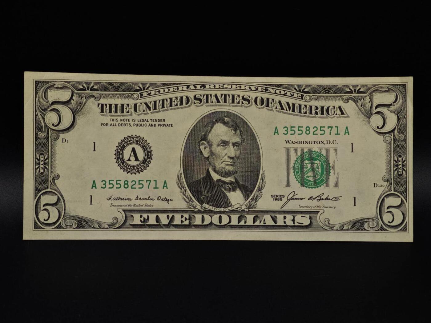  【淘币小摊】限时拍第八百九十拍   纸币场    每周一统一发货 美国5美元纸币【有折】