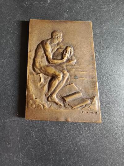 老王徽章第191期 - 法国会计学会公共事业认证方形大铜章      正面为沉思者形象     尺寸39×56mm     重量50g