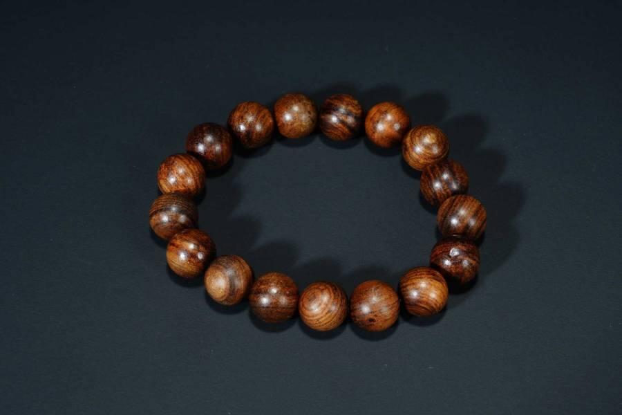 上海都达杂项专场六十六【全场包邮】 海南黄花梨虎皮纹1.2圆珠手串66-322