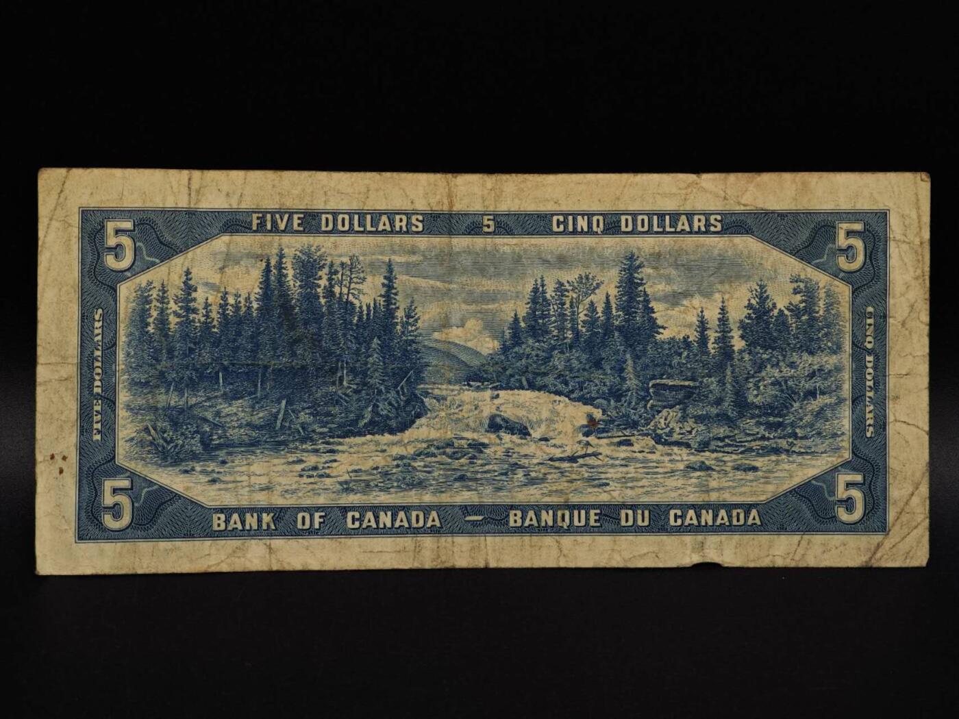  【淘币小摊】限时拍第八百九十拍   纸币场    每周一统一发货 加拿大1954年5元纸币【有折】