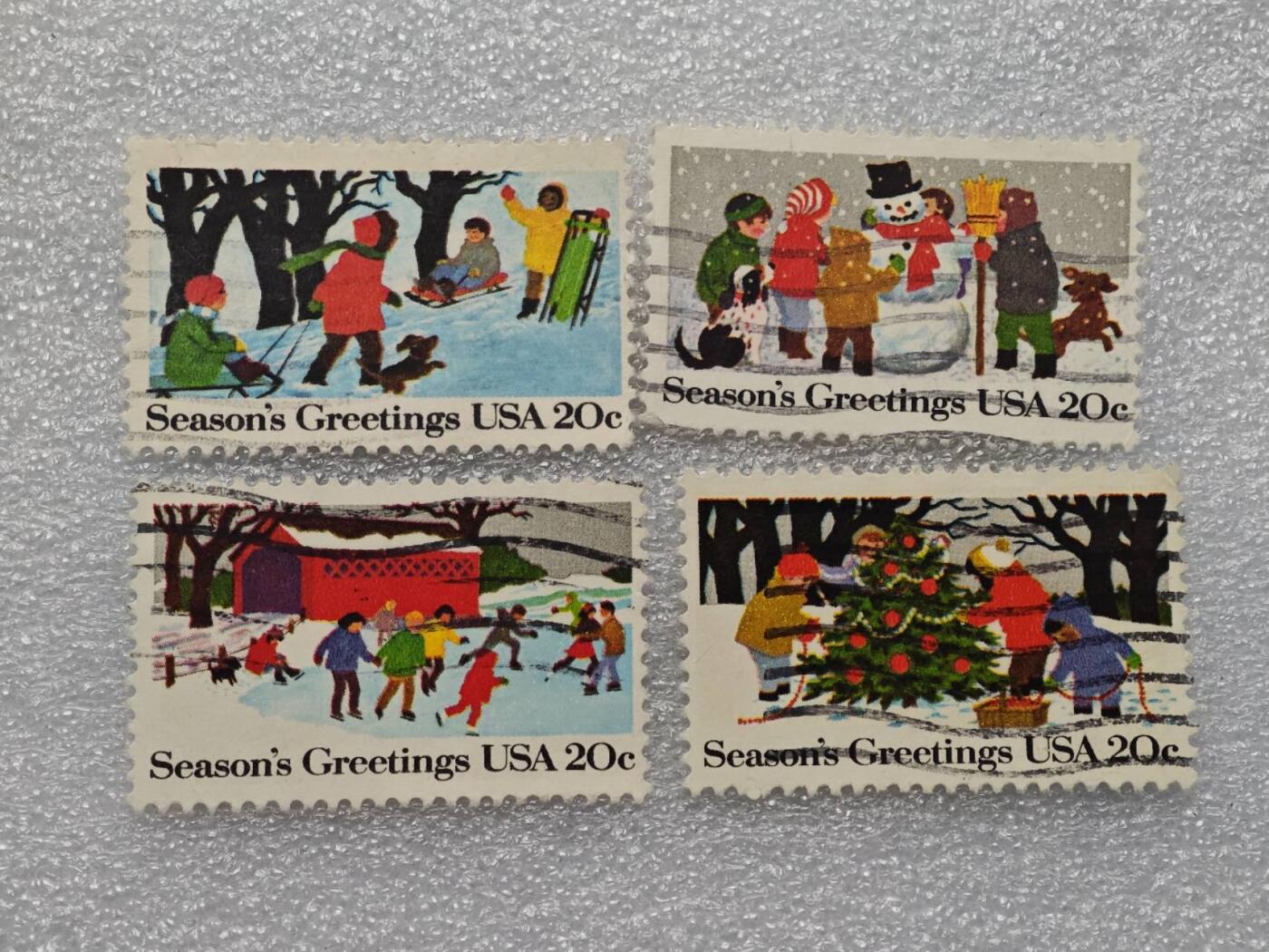  【淘币小摊】限时拍第八百九十一拍  外国老邮票 印花税票 火花纸品场    每周一统一发货 美国冰雪乐园邮票4枚套