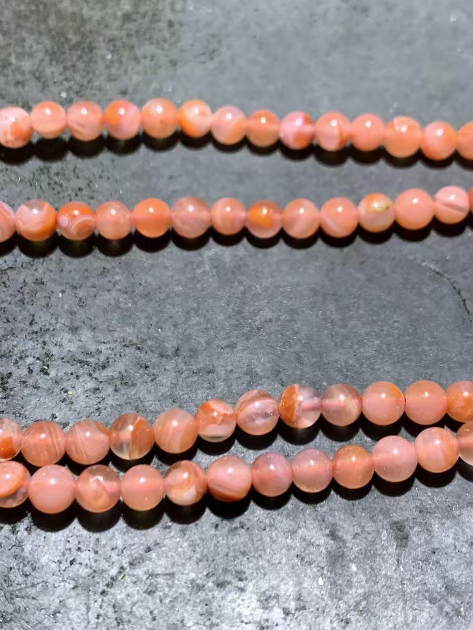 精美冰粉色荔枝冻飘红川料南红玛瑙多圈手串一条