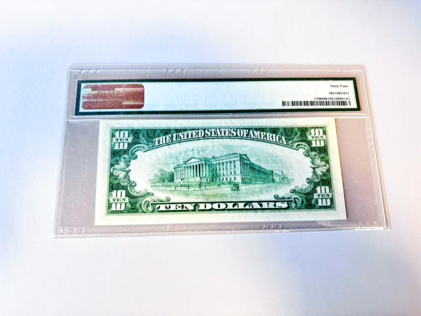 【Blue Auction】世界纸币精拍第805期——18级TOP拍卖/信誉/品质/专业/高效💫 【AA】美国 1953B 10美金 PMG64