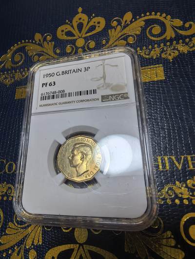 长老汇马年精选第十五场拍卖 - 1950英国乔治六世3便士多边形精制铜镍币，NGC PF63