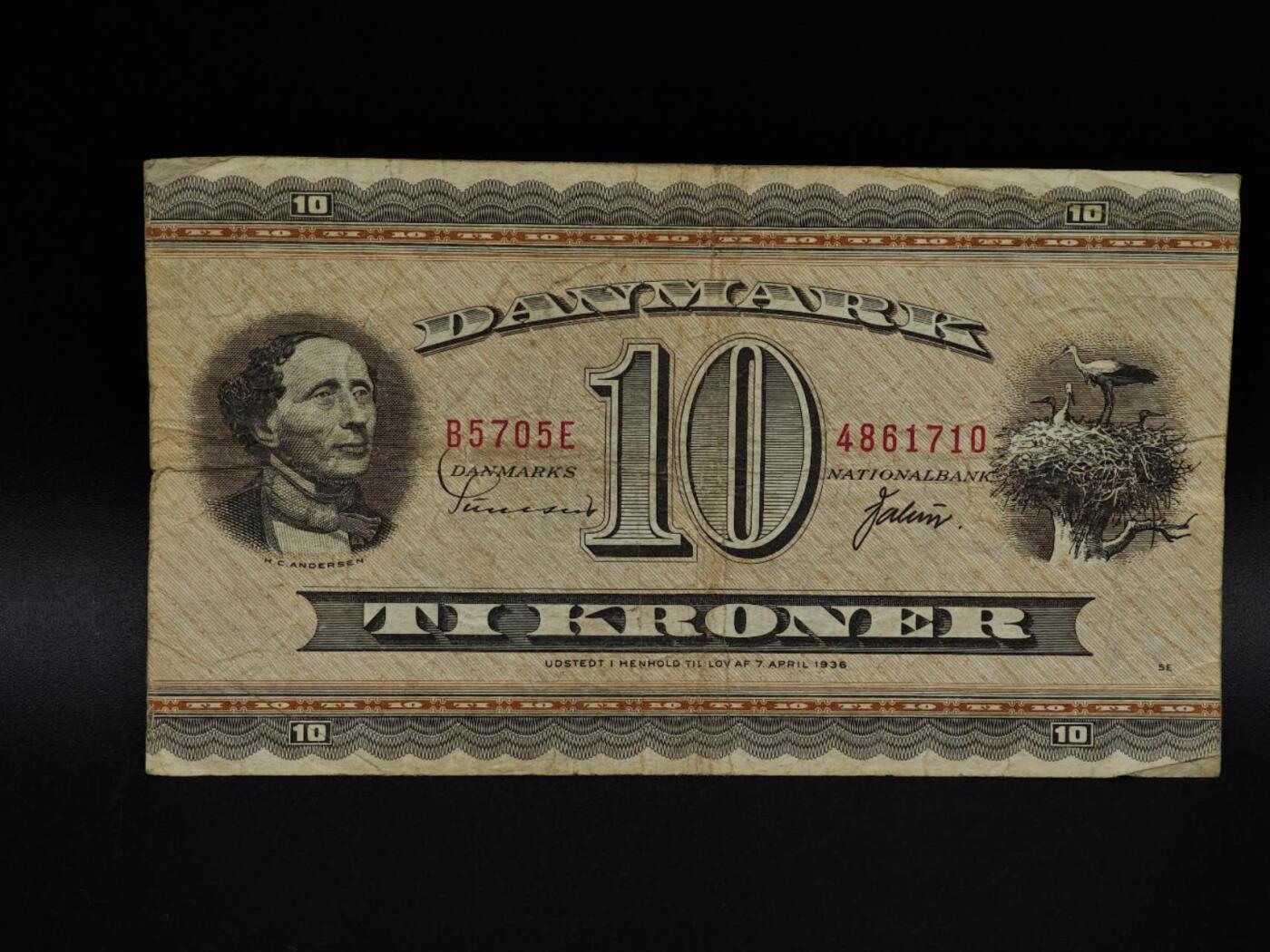  【淘币小摊】限时拍第八百九十拍   纸币场    每周一统一发货 丹麦10克朗纸币【有折】