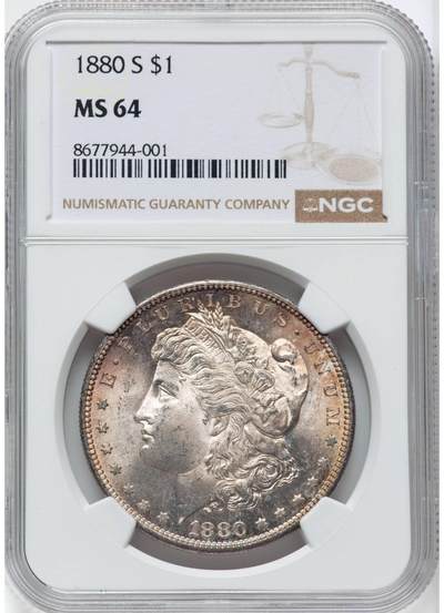 NGC评级MS64银霜1880年美国S版摩根银元 - NGC评级MS64银霜1880年美国S版摩根银元
