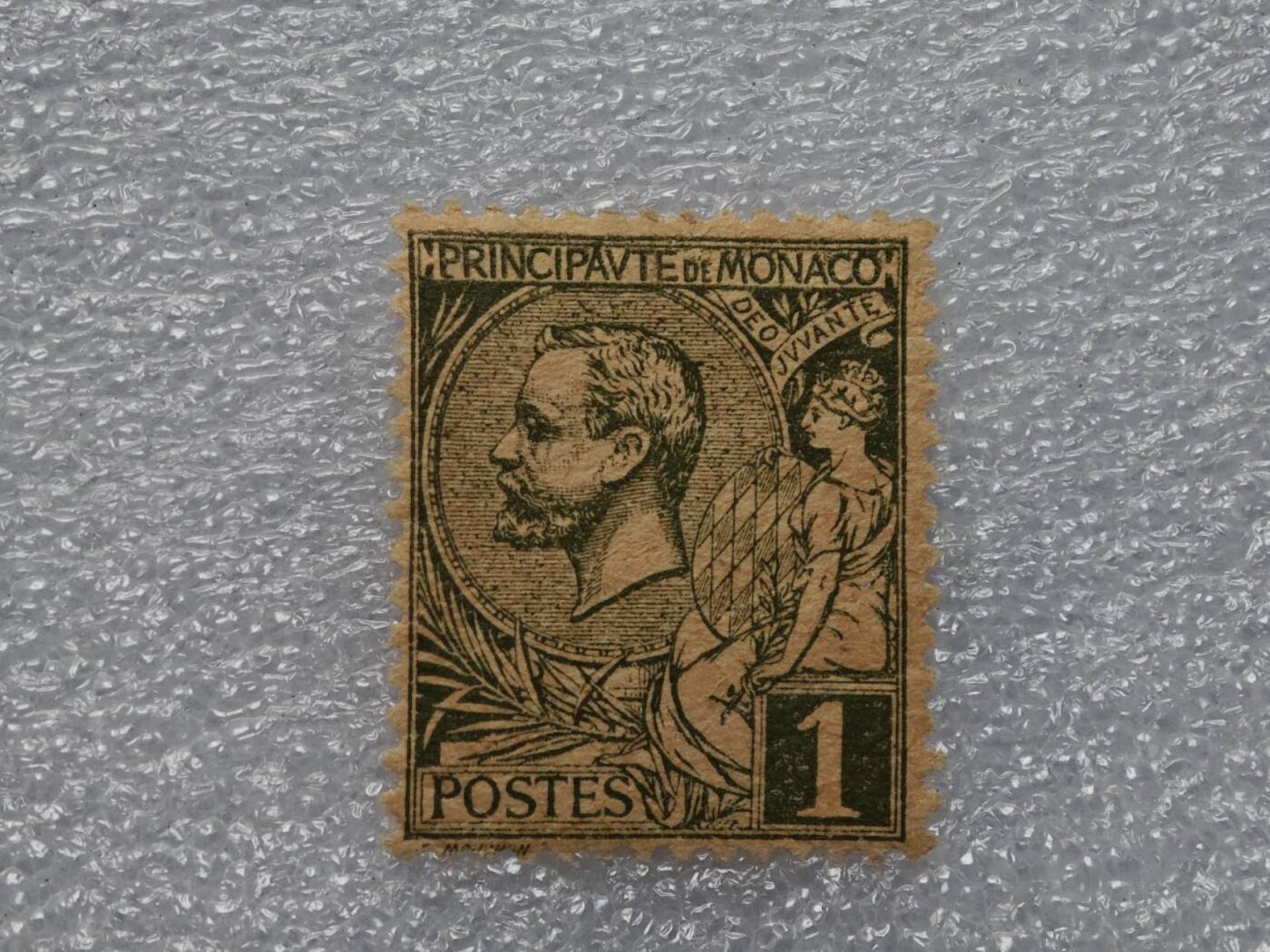  【淘币小摊】限时拍第八百九十一拍  外国老邮票 印花税票 火花纸品场    每周一统一发货 摩纳哥1891年国王1分邮票全新未使用